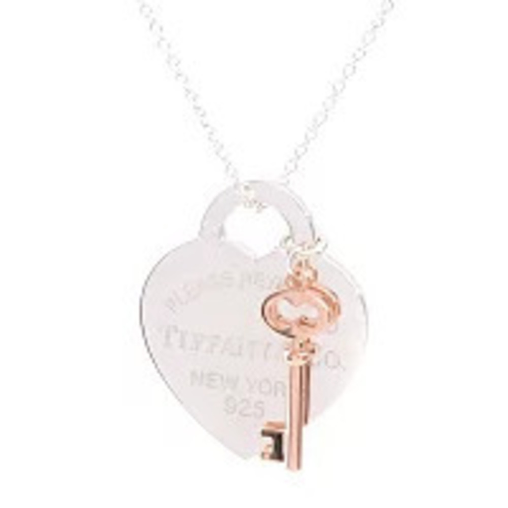 Tiffany Co to Heart Key Pendant Necklace Silver